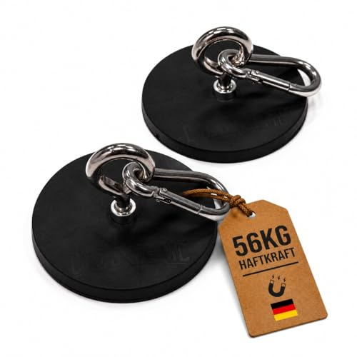 Campnetic Magnete 88mm mit Ösen & Karabinern- 2er Set | Gummierte starke Camping Magnete bis 56kg, Ideal für Camping Sonnensegel, Tarp, Markise, Regenschutz, Sonnensegel Wohnwagen