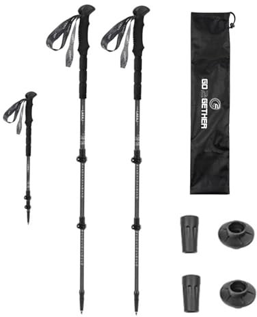 2-in-1 Carbon Fiber Trekking Poles Telescopic Adjustable Hiking Sticks Lightweight Walking Sticks Camera Monopod with 1/4 Thread Anti-Shock EVA Handle for Men Women 2pcs (Black)