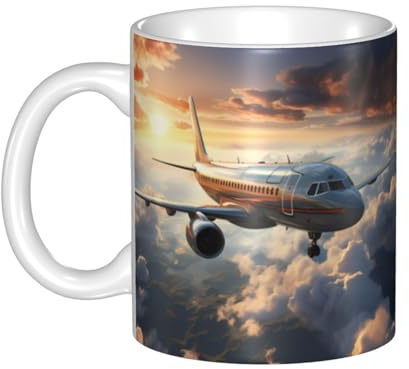 UDFKGLP Keramikbecher mit Flugzeugen sind steigend, für Cappuccino, Latte, Müsli, Joghurt, Milch, heiße oder kalte Getränke, Mikrowellenofen