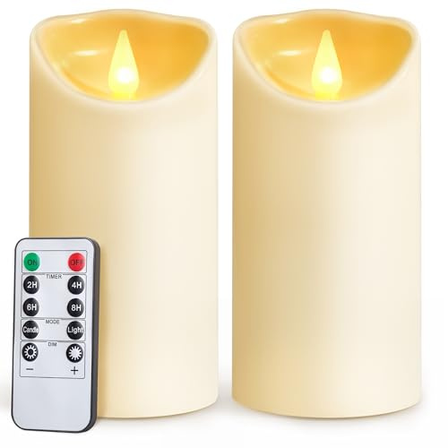 LED Candles Flameless Battery Operated-6x3 set of 2 Artificial Electric Candle with Remote and Timer Plastic Pillar Electronic Flickering Light for Wedding Party Birthday Christmas Ivory AuroraWave