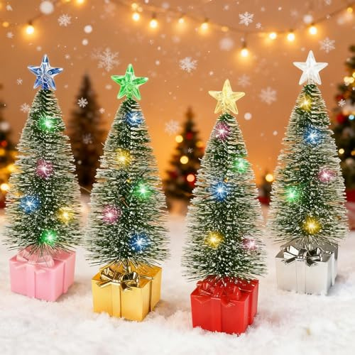 SPERMUOY Weihnachtsbaum klein mit Beleuchtung,4 Stück Mini Weihnachtsbaum Leuchtender Christbaum,Tannenbaum Künstlich Klein mit Beleuchtung für Weihnachtsdeko Tisch Weihnachten Deko