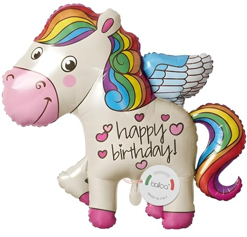 balloa Folienballon Einhorn mit Flügeln, XXL Deko Kindergeburtstag, 85 cm | Einhorn mit Regenbogen-Mähne und Flügeln, XXL Tierform, heliumgeeignet, ungefüllt, Deko für Kindergeburtstage