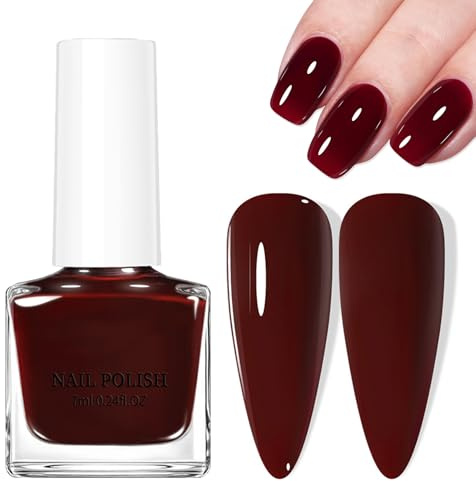 Burgundy Nail Polish, Quick Dry Wine Red Nail Varnish, Dark Cherry Red High Glossy Fingernail Polish Gel, Long Lasting Nail Paint Gel for DIY Manicure Home - No Required UV/LED Lamp (Wine Red)