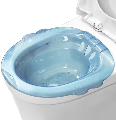 Sitzbad, tragbar, über der Toilette, tragbares Bidet, Anti-Überlauf, Bidet-Aufsatz mit großer Kapazität für Hämorrhoiden, Postpartum, private Pflege, Blau