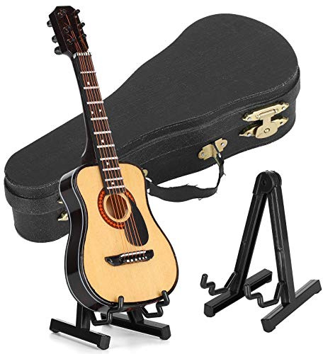Miniatur-Gitarren-Modell-Dekor, Mini-Holzgitarre mit Ständer und Koffer, Musikinstrument-Modell, Nachbildung, Sammlerfiguren, Heimdekoration, Ausstellungsornament, 15 cm