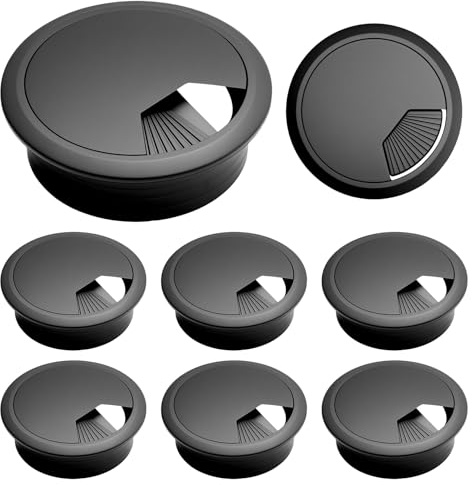 8 Pz Passacavi Scrivania 60mm Neri, Passacavo da Scrivania, Gommino Passa Cavi per Scrivanias, Copriforo in Plastica Rotondi Passacavi per Scrivanie, Cavi di Computer PC Casa e Ufficio