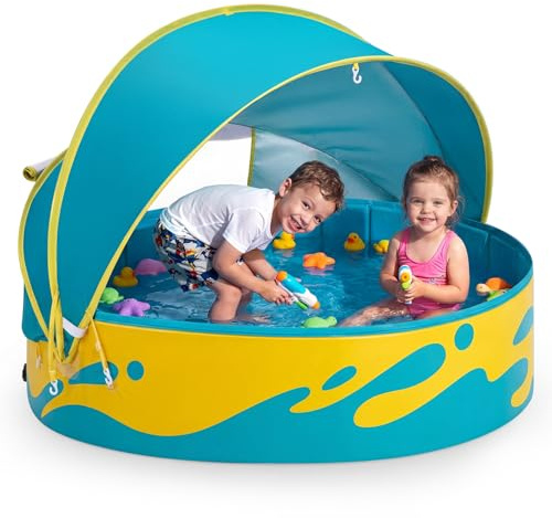 Peradix Planschbecken für Kinder mit Dach,120 cm Baby Planschbecken mit Sonnenschutz – Klappbarer Kinderplanschbecke für Garten & Reisen | Babyzelt & Strandzelt