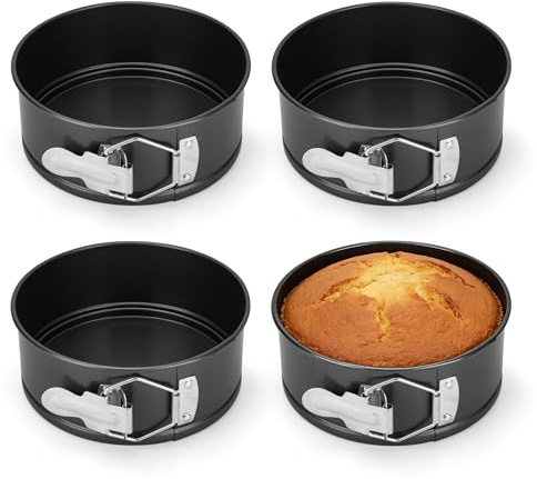 AZKEEGREY 4 Pack Non-Stick 6 Inch Cake Tin Round Small Springform Cakes Tin | Spring Liaded Cake Baking Tins with Removable Bottom, Cheesecake Tin Pie Moulds for Restaurants, Kitchen, Black