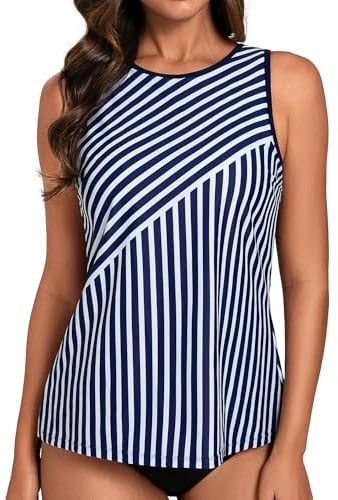 Hanna Nikole Tankini Top for Women, Blouson Bathing Swimsuit Top Only | Modest Sport Tank Top No Bottom,High Neck Tummy Control Swim Top Only