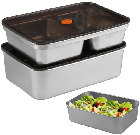 imposyu 2 Piezas Recipientes de Acero Inoxidable, Recipientes Herméticos para Alimentos Recipientes de Acero Inoxidable con Tapas para Escuela, Trabajo, Picnic, Microondas, Reutilizable