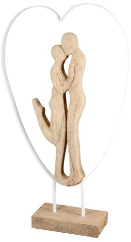 GILDE Skulptur Frisch Verliebt aus Mangoholz - Paarmotiv - Herzform - naturfarben - Höhe 55cm x Breite 32cm