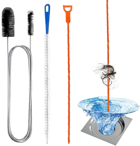 Lot de 3 Furet Deboucheur Canalisation et Brosse Nettoyage, Brosse Canalisation Deboucheur Canalisation Professionnel Flexible pour Évier Douche Baignoire et Deboucheur WC