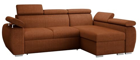 Mirjan24 Ecksofa Boston Mini, Eckcouch mit Schlaffunktion und Bettkasten, Polsterecke mit Einstellbare Kopfstützen, L-Sofa, Polstergarnitur, Wohnlandschaft (Flow 09, Seite: Rechts, 2r+LC)