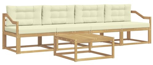 vidaXL Outdoor-Sofagarnitur mit Kissen 4 pcs Weiß und Creme, Outdoor-Sofa-Set, modernes Gartenmöbel, modulare Sitzgruppe für Komfortables Entspannen im Freien