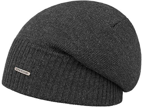 Stetson Merino Oversize Beanie Damen/Herren - Strickmütze aus Wolle - Made in Italy - Wintermütze gefüttert - Beanie mit Fleecefutter und UV-Schutz - Mütze Herbst/Winter anthrazit One Size