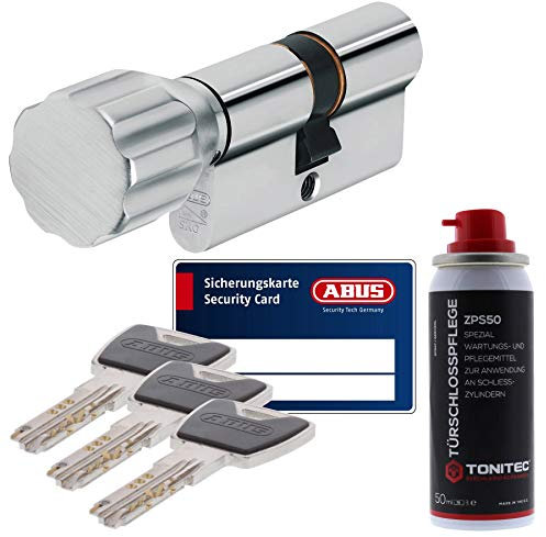 ToniTec Set aus ABUS Sicherheitsschloss Schließzylinder als Knaufzylinder Profilzylinder XP20 KXP20S mit Sicherungskarte 50/45K und ToniTec Pflegespray