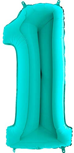 Ballonim Zahlenballon 0-9 100 cm Tiffany blau türkis Mint Luftballon Zahlen Helium Luftballons XXL (Zahl 1)