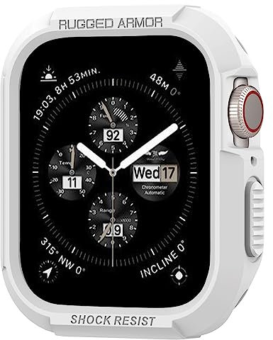 Spigen Funda Rugged Armor Compatible con Apple Watch Series 9 8 7 45mm y Series SE2 6 5 SE 4 44mm - Blanco