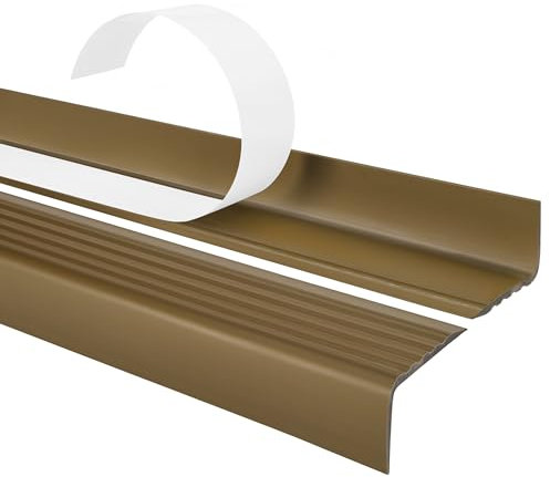 Profilo per bordi scale - Profilo angolare in PVC autoadesivo, Paraspigolo - Strisce antiscivolo per gradini - 40x25mm, Ottone, 130cm