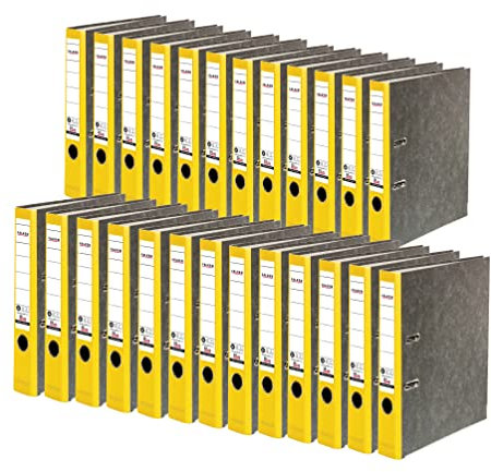Original Falken 25er Pack Recycling-Ordner Wolkenmarmor. Made in Germany. 5 cm schmal DIN A4 gelber Rücken Ringordner Aktenordner Briefordner Büroordner Pappordner CO2-Neutral Blauer Engel
