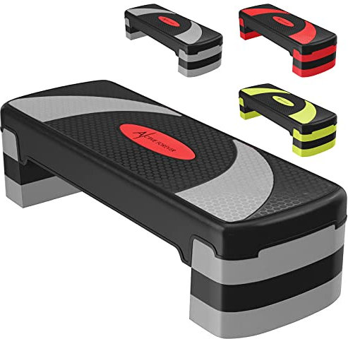 ACTIVE FOREVER Stepper für Übung 3-Stufen, Aerobic Stepper Board und 3 höhenverstellbar 10cm/15cm/20cm, rutschfeste Fitness Stepper Ausrüstung für Übung Workout Home Office, 78×30 cm (Schwarz Grau)