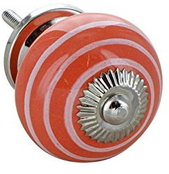 G Decor White Striped Round Ceramic Door Knob Vintage Shabby Chic Cupboard Drawer Pull Handle 4504 (Orange)