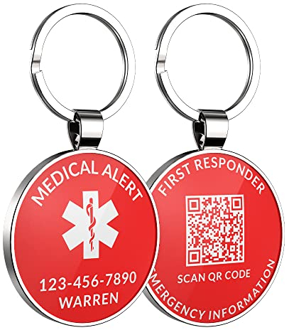 DISONCARE porte-clés d'alerte médicale personnalisée, étiquettes d'identification médicale QR, allergie, épipen à l'intérieur de la médaille d'alerte diabétique de type 1, stockage de profil en ligne