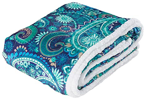 HOME DREAM farbbrillante Paisley Kuscheldecke Decke Tagesdecke Wohndecke Sofadecke Sherpadecke 150x200 cm (Grün)