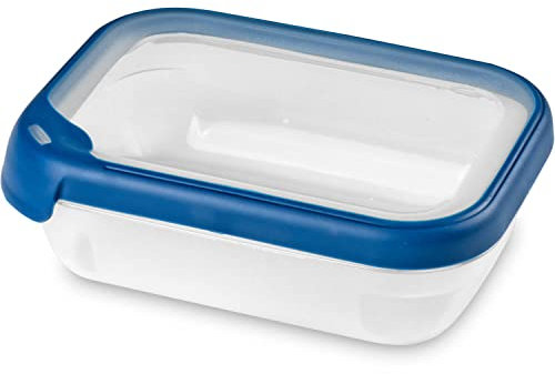 CURVER Boîte alimentaire rectangulaire multi usage 1,2L en polypropylène 100% recyclé, 20x15x6,5 cm, adapté au Micro-Ondes, Lave-Vaisselle, Congélateur- bleu, pour la cuisine