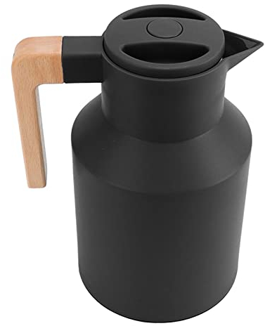 TOPINCN Coffee Carafe Double Walled Thermal Carafe Coffee Carafe 1000ml Wooden Handle Double Wall Vacuum Heat Retention Thermal Coffee Carafe for Tea Juices Coffee(Black)
