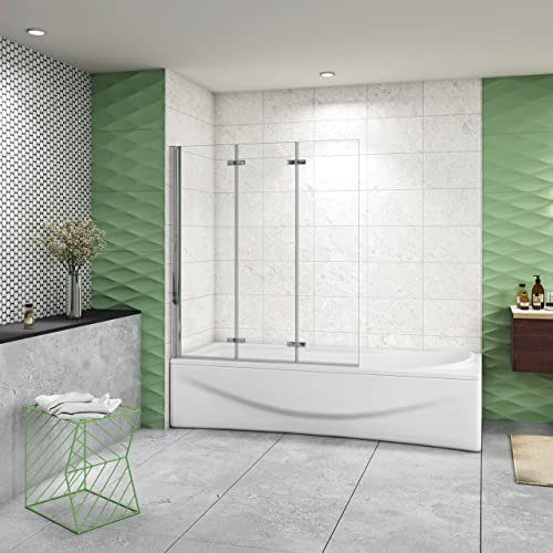Parete Doccia Per Vasca da Bagno 130x140 cm 3 Ante Movibili Pieghevoli a Libro in Vetro Temperato 6 mm Trasparente Anticalcare Telaio Cromo Lucido