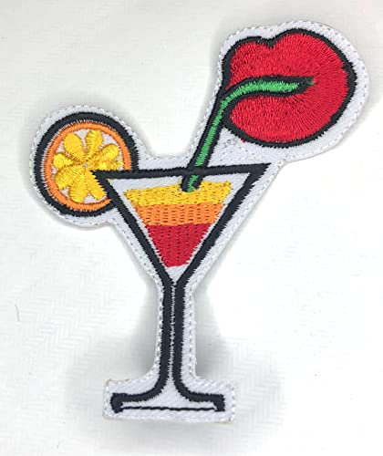 Summer Drink with Lips Badge Clothing Jacket Shirt Iron on Sew on Embroidered Patch