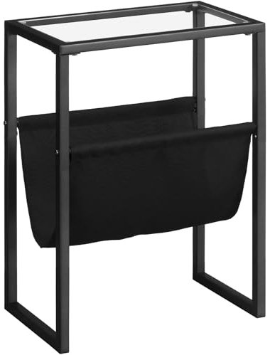 HOOBRO Mesa Auxiliar Estrecha, Mesa Auxiliar con Cristal Templado y Revistero de Tela, Mesa Decorativa Pequeña de Café, para Espacios Reducidos, Dormitorio, Salón, Estilo Moderno, Negro EBK66BZ01