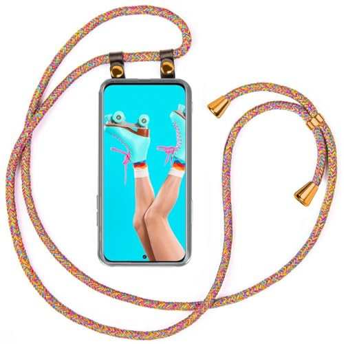 moex Handykette für Poco F4 Hülle mit Band abnehmbar, Handyhülle mit Kette zum Umhängen, Handyband 155 cm lang Stoff Kordel Umhängehülle, Handy Umhängeband, Rainbow