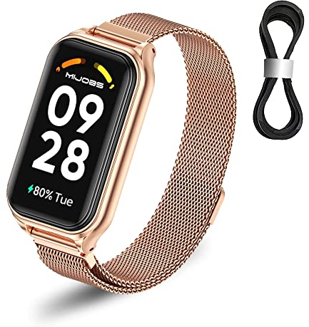 SeNool Armband für Xiaomi Smart Band 8 Active/Redmi Smart Band 2, Edelstahl Metall Ersatzband Magnetversch Mesh Uhrenarmband für Xiaomi Smart Band 8 Active/Redmi Smart Band 2 - Roségold