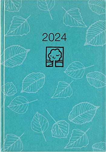 Taschenkalender türkis 2024 - Bürokalender 10,2x14,2-1 Tag auf 1 Seite - robuster Kartoneinband - Stundeneinteilung 7-19 Uhr - Blauer Engel - 610-0721