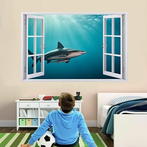Wandtattoo 3D Durchbruch Hai Wandsticker Wanddekoration selbstklebend Abnehmbare Wandaufkleber Deko Schlafzimmer Wohnzimmer Kinderzimmer Kunst Wohnkultur Wandbilder 67x45cm