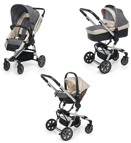 Foppapedretti Trio Supertres I-Size, Sistema Modulare Combinato per Bambini, Navicella Passeggino e Seggiolino auto I-Size, Maniglione e Poggiagambe Regolabili, conforme ECE R129, Silver