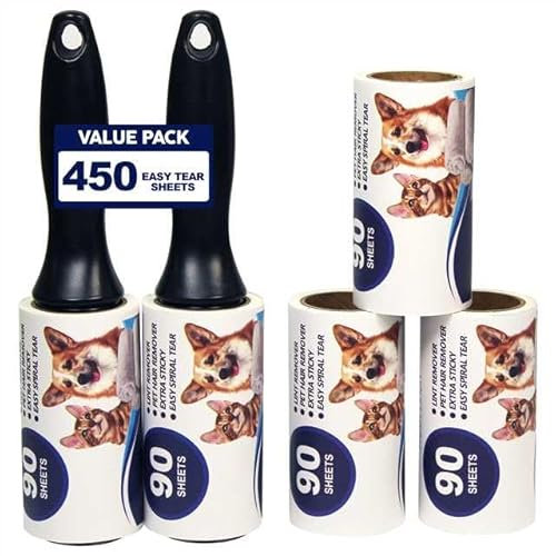 Grehge nted Lint Roller 450 Sheets, Fresh Linen Scent, Extra Sticky, Portable Pet Lint Remover for Pet Hair, Clothing, Car, Furniture, Carpet, Dog & Cat Hair Lint Remover