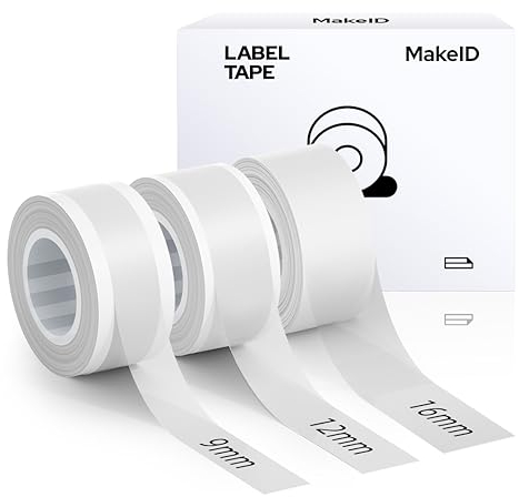 MakeID Etikettenband Kompatibel für L1/ Q1/ E1 Selbstklebendes Kunststoff als Schriftbänder 1 x 16mm Transparent+ 1 x 12mm Transparent+ 1 x 9mm Transparent
