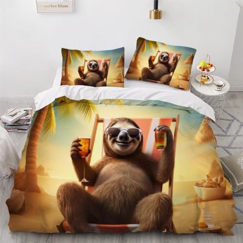 DILANI Bettwäsche 155x220 Faultier Bettwäsche-Set 3 Teilig 3D Druck Süße Tiere Bettbezug Weich Mikrofaser Bettbezüge mit Reißverschluss und Kissenbezug 80x80cm für Erwachsene Kinder