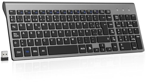 cimetech Teclado inalámbrico, 2.4G QWERTY español Layout, USB Teclado de Ordenador con Teclado numérico y Teclas ergonómicas para Desktop/PC/Laptop/Surface/Smart TV/Notebook y Windows (Gris)