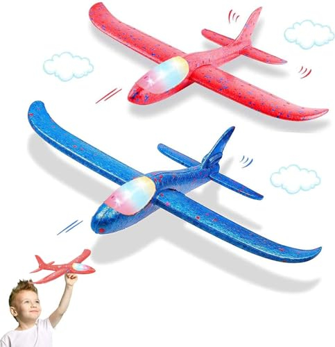 Sunshine Smile 2 Stück Manuelles Werfen Segelflugzeug Spielzeug, Leuchtendes Segelflugzeug mit LED, Schaumflugzeug für Kinder