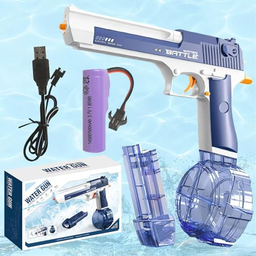 ZZQVIP Wasserpistole Elektrisch, Wasserspritzpistole Kinder mit Visier und Schalldämpfer, EIN-Knopf Automatische, Doppelmagazin Große Kapazität, für Sommer, Pool, Garten und Strandpartys (Blau)