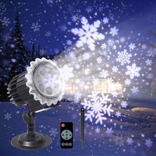 ROVLAK Proiettore Luci Natale Esterno, Proiettore Fiocchi Neve ad Alta Luminosità con Telecomande, Decorazione Natalizia Interno Esterno Impermeabile IP65 per Giardino D'Inverno Festa