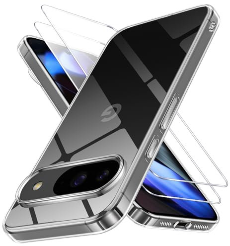 Phoona HandyHülle für Google Pixel 9 Hülle/Google Pixel 9 Pro Hülle mit 2 Stück Panzerfolie, Anti Vergilbung Stoßfest Transparent Schutzhülle, Weiche TPU Silikon Hülle für Google Pixel 9/9 Pro Klar
