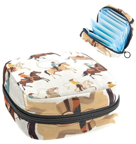 Aufbewahrungstasche für Sanitär, Stilleinlagen-Halter, Reißverschluss, Menstruationstaschen, Vintage-Stil, Western-Cowboys, Männer, Pferde, Muster, weiblich, Menstruationseinlage, Tampon-Organizer