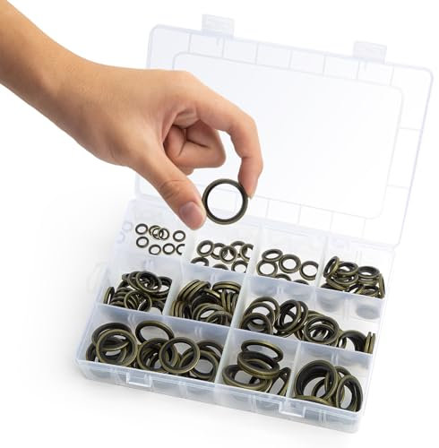 Joint Hydraulique Assortiment 150pcs ✮MARQUE FRANCAISE✮ Boite Joint de Vidange (10 Tailles M6-M24) Rondelle Plate Caoutchouc Metal pour Presse Hydraulique, Tuyaux, Bouchon d'huile Automobile Cylindres