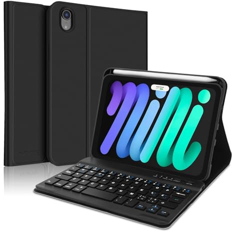 IVEOPPE Funda iPad Mini 7/6 con Teclado, Funda Teclado Inalámbrico Bluetooth Desmontable para iPad Mini A17 Pro/6 8.3 2024/2021, Negro