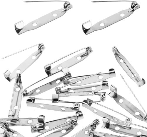 Piriuuo 60 Stück Broschennadeln, 30 mm Silber Sicherheitsnadeln Silberne Stabnadeln mit 2 Löchern Verschlussnadeln Anstecknadel für Schmuck- und Handarbeiten Broschennadel Sicherheitsnadel